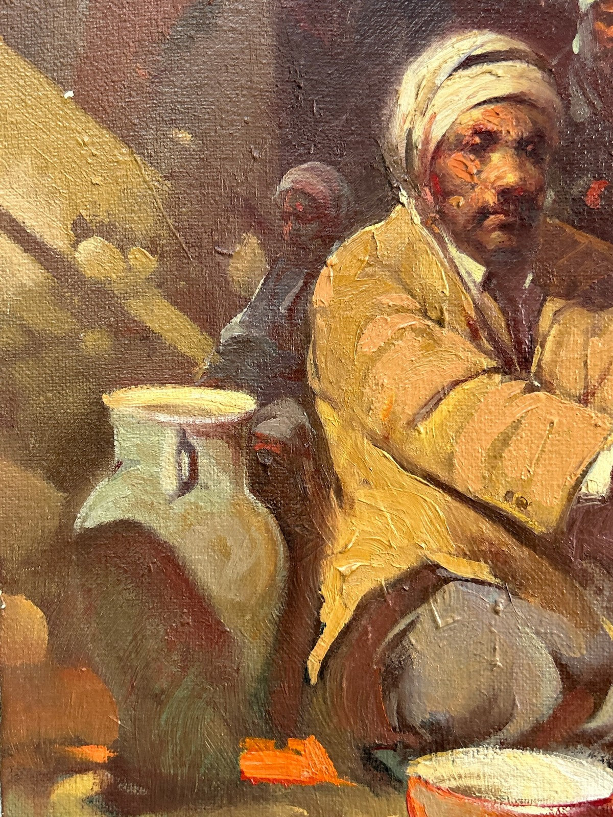 Orientalist Oil Painting Arab Water Seller Among Jars Signed Framed4