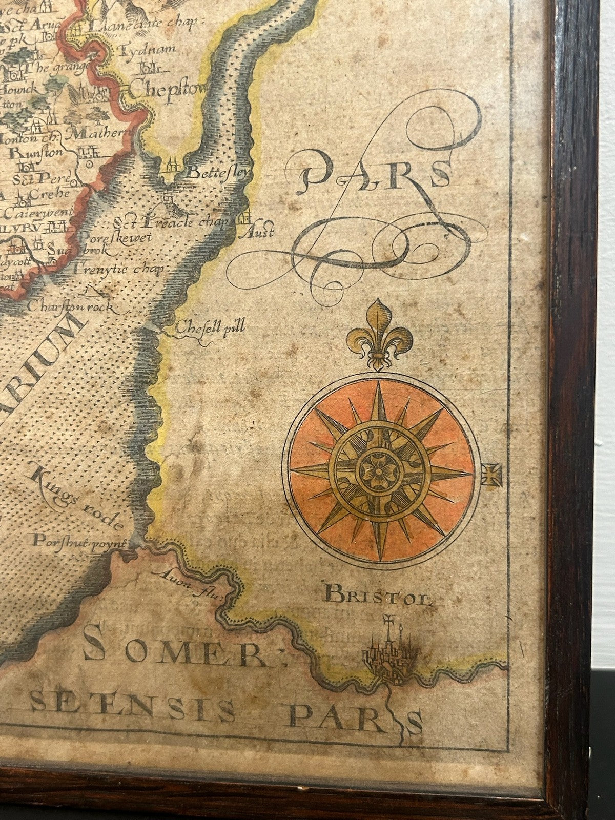 Antique Monmouthshire Map Camden Britannia c.1607 Saxton Hand Coloured Framed3