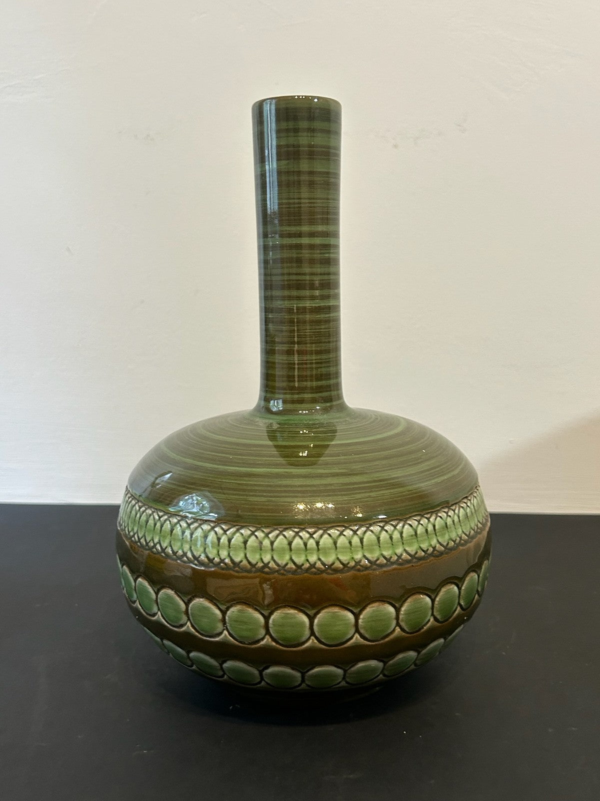 Ernestine Salerno Italy Green Glazed Bottle Vase Mid Century 25cm3
