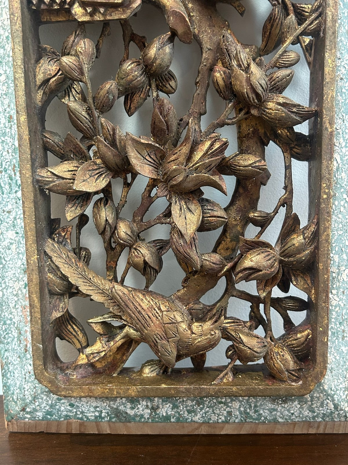 Chinese Carved Giltwood Pierced Panel Birds Blossom Antique Qing 19thC2