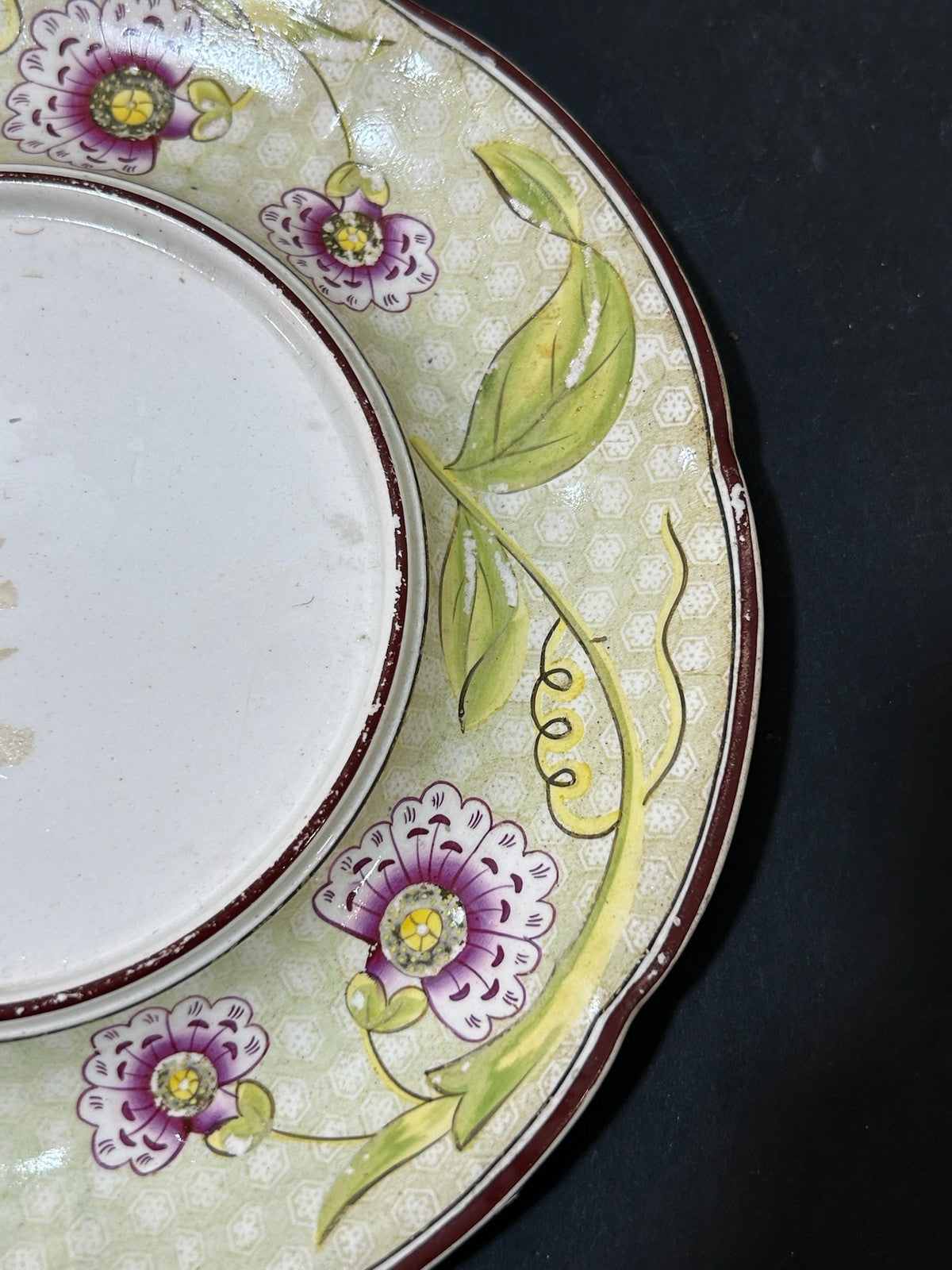 Antique Wedgwood Pearlware Yellow Ground Passion Flower Plate Impressed 17cm2