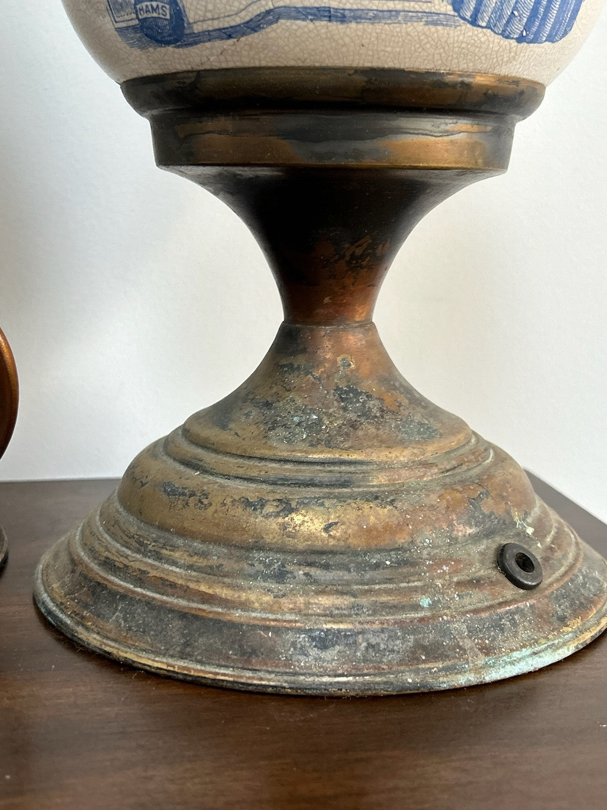 Pair Victorian Style Advertising Oil Lamps Grocer & Liquor A/F4