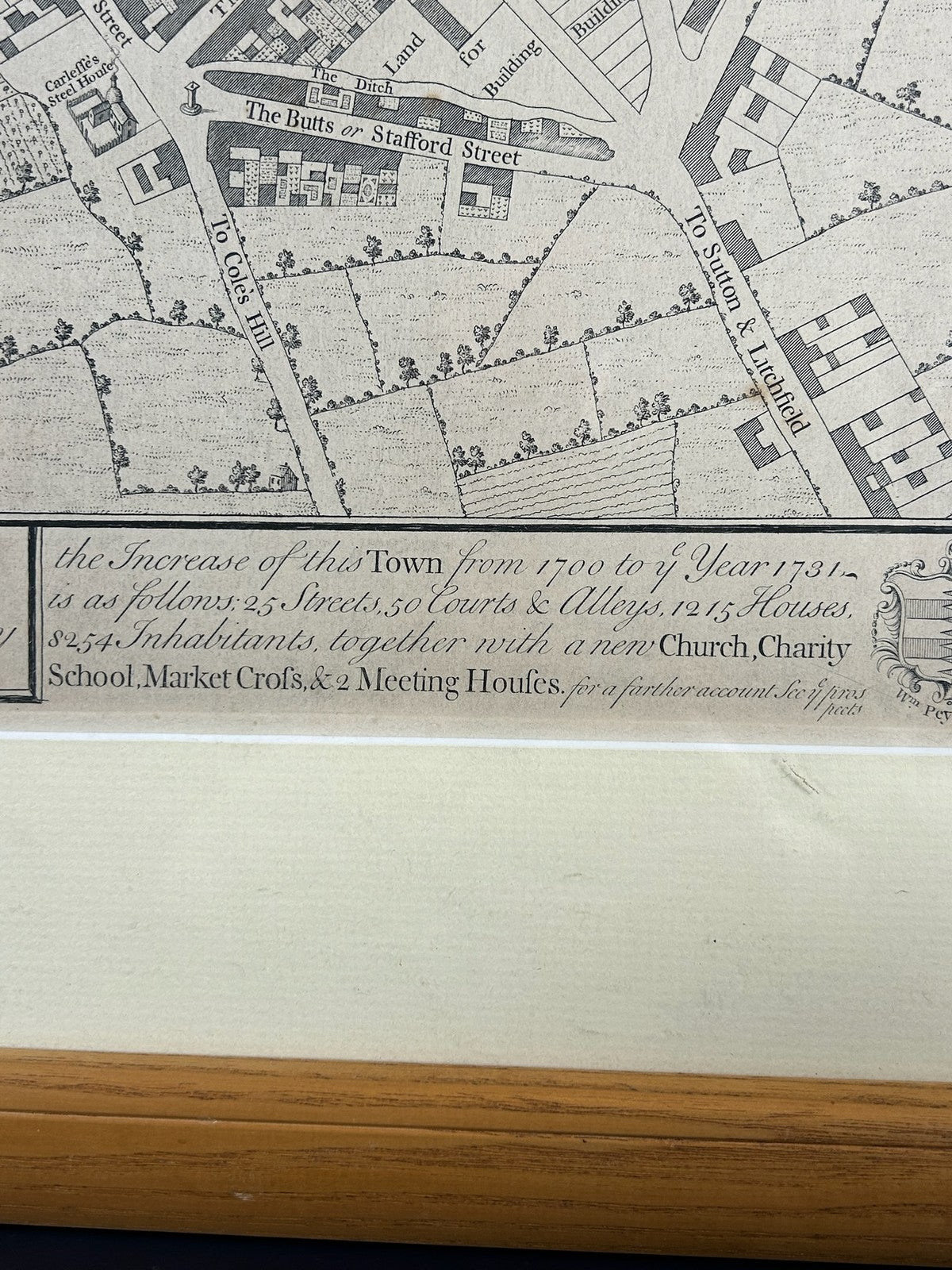 William Westley Plan of Birmingham 1731 18th Century Engraved Town Plan Framed12