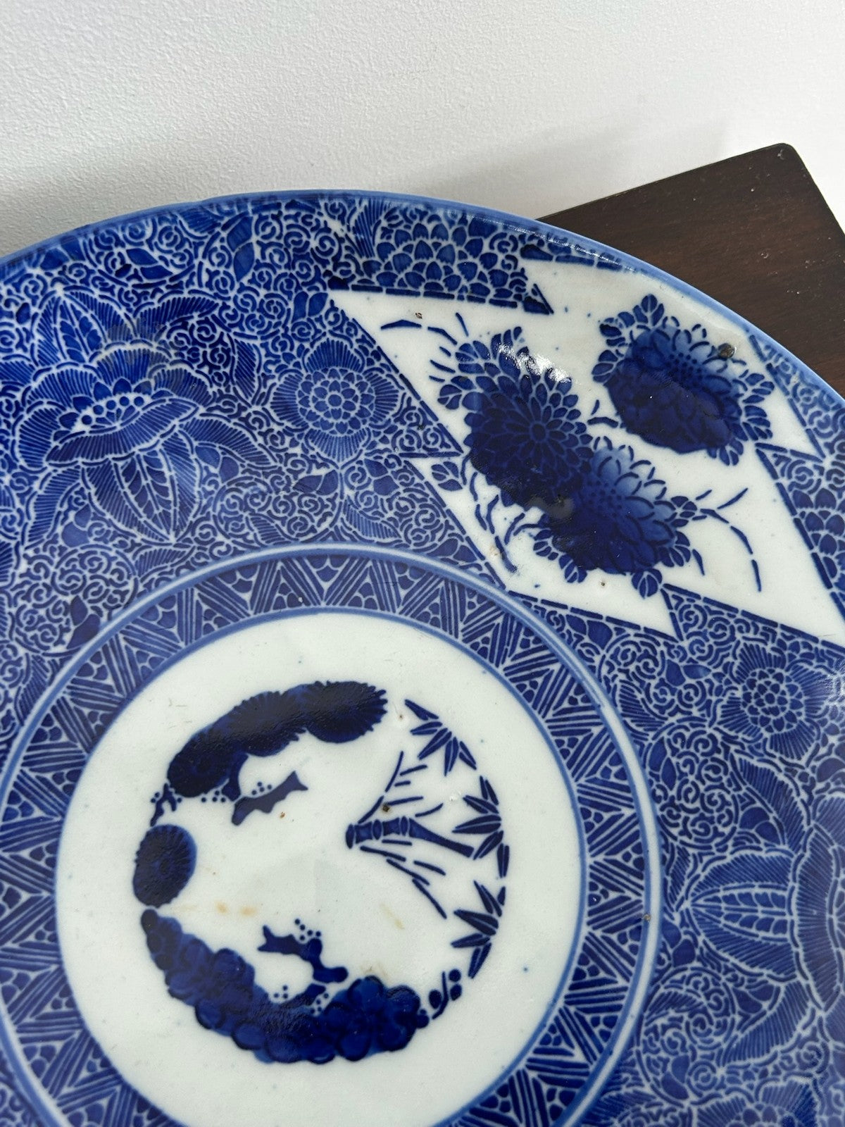 Japanese Arita Blue & White Transfer Plate Roundel & Border 28cm2