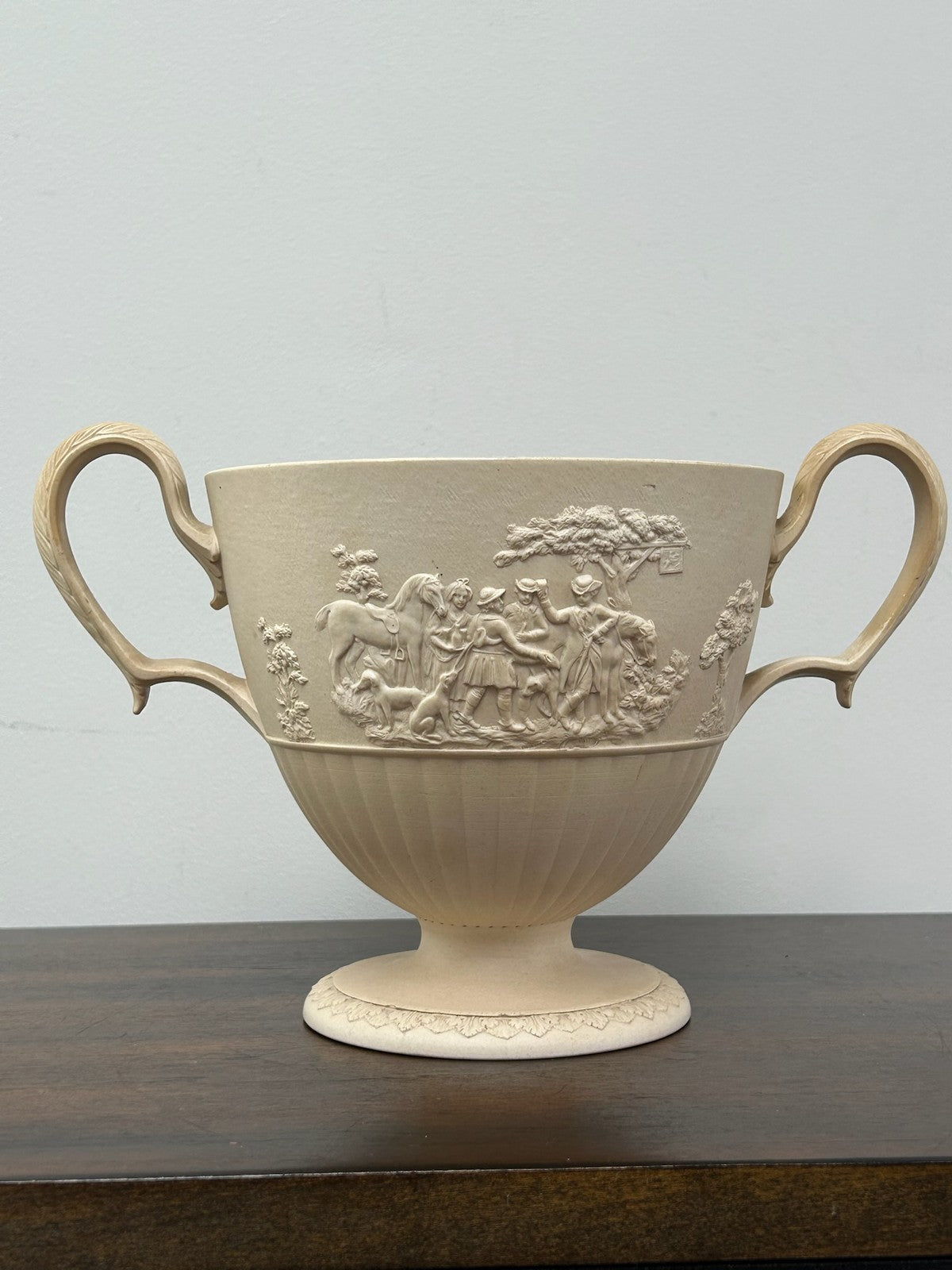 Turner Stoneware Loving Cup 17cm Sporting Relief Two Handle Georgian Antique1