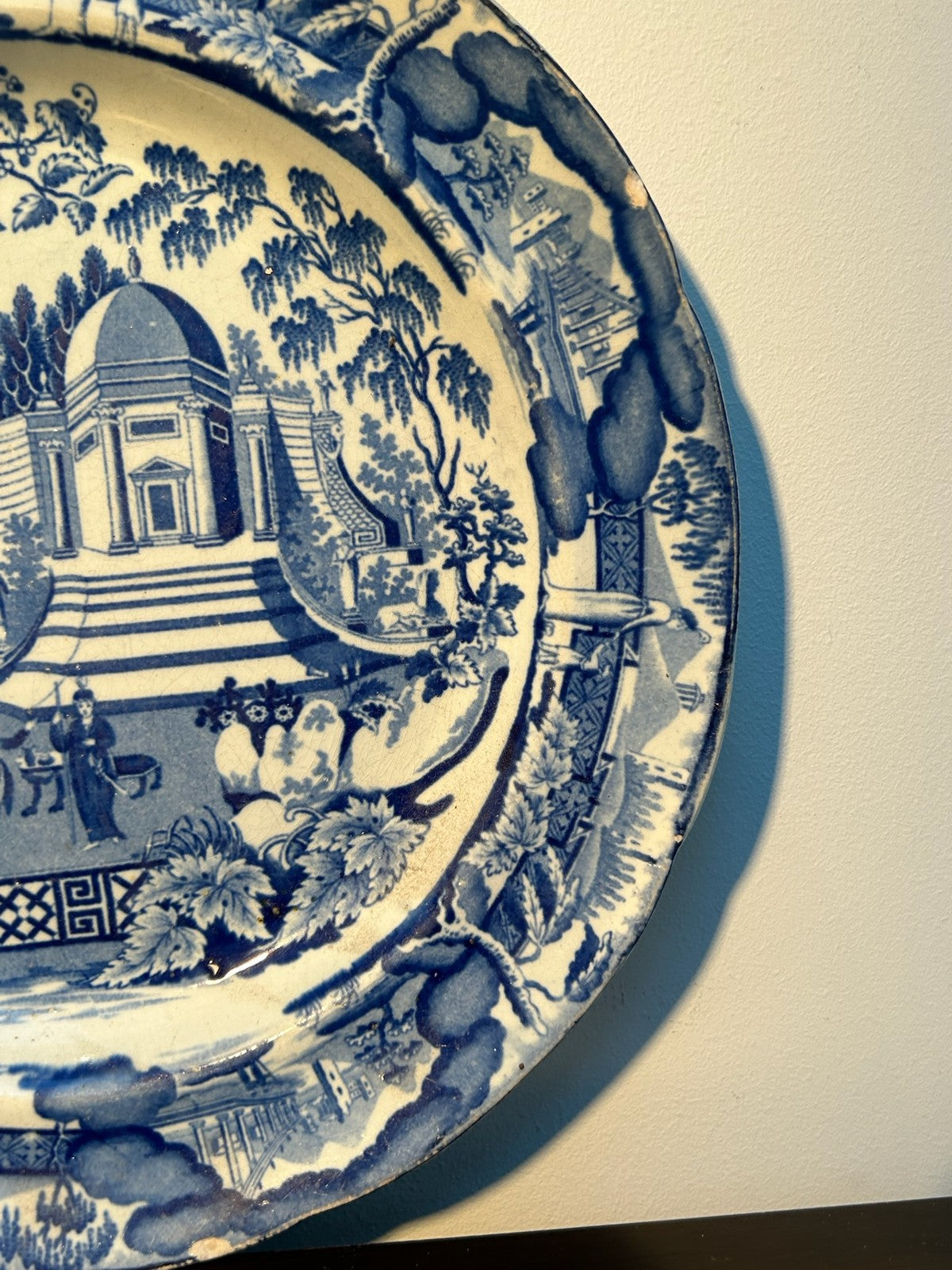 Antique Staffordshire Blue White Plate Classical Temple c1820 Transferware5