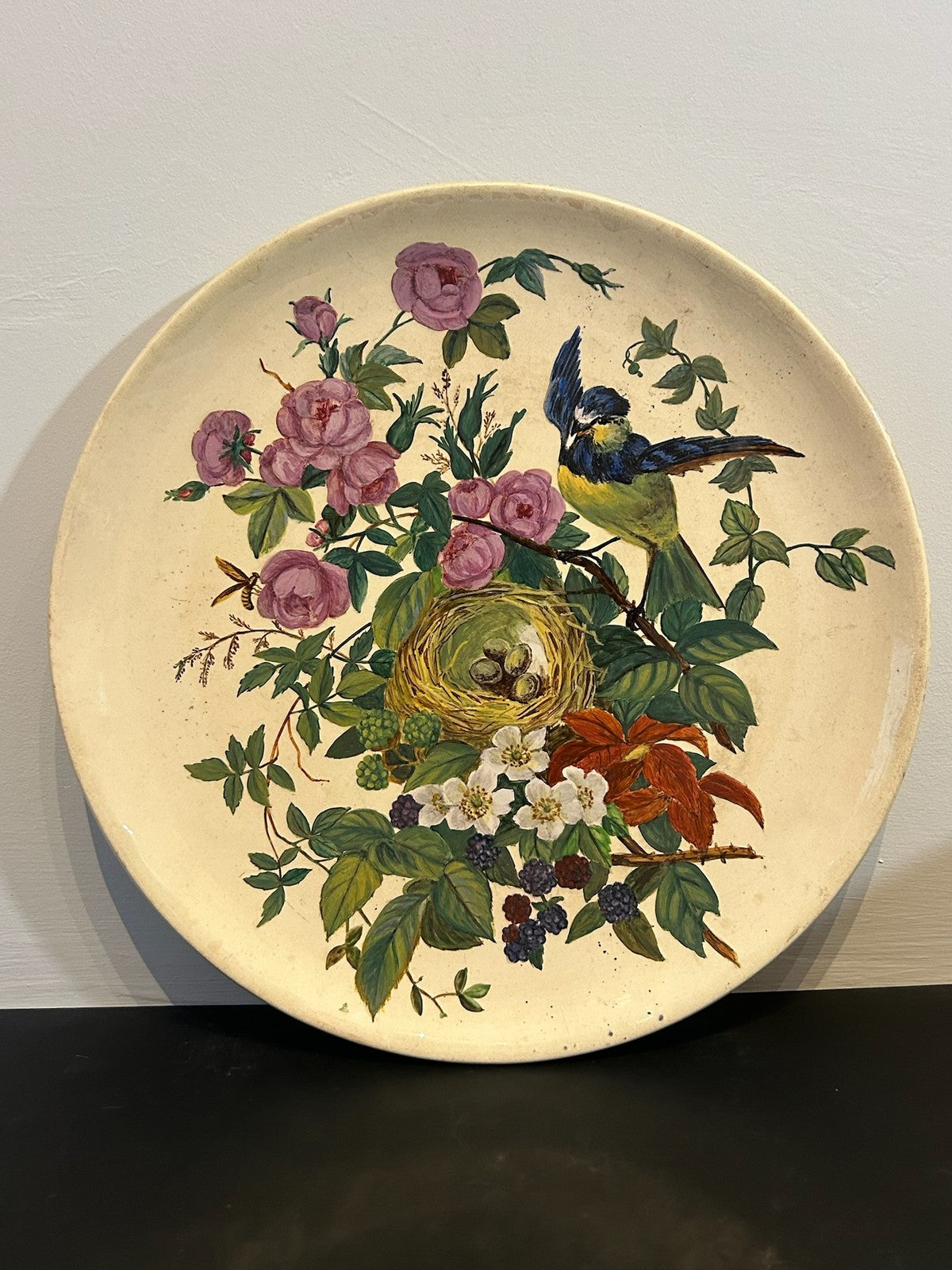 Antique Mintons Hand Painted Charger Bird on Flowering Branch 34cm0