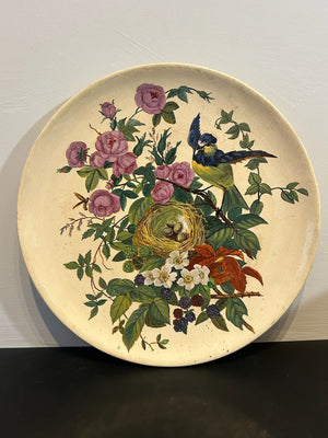 Antique Mintons Hand Painted Charger Bird on Flowering Branch 34cm