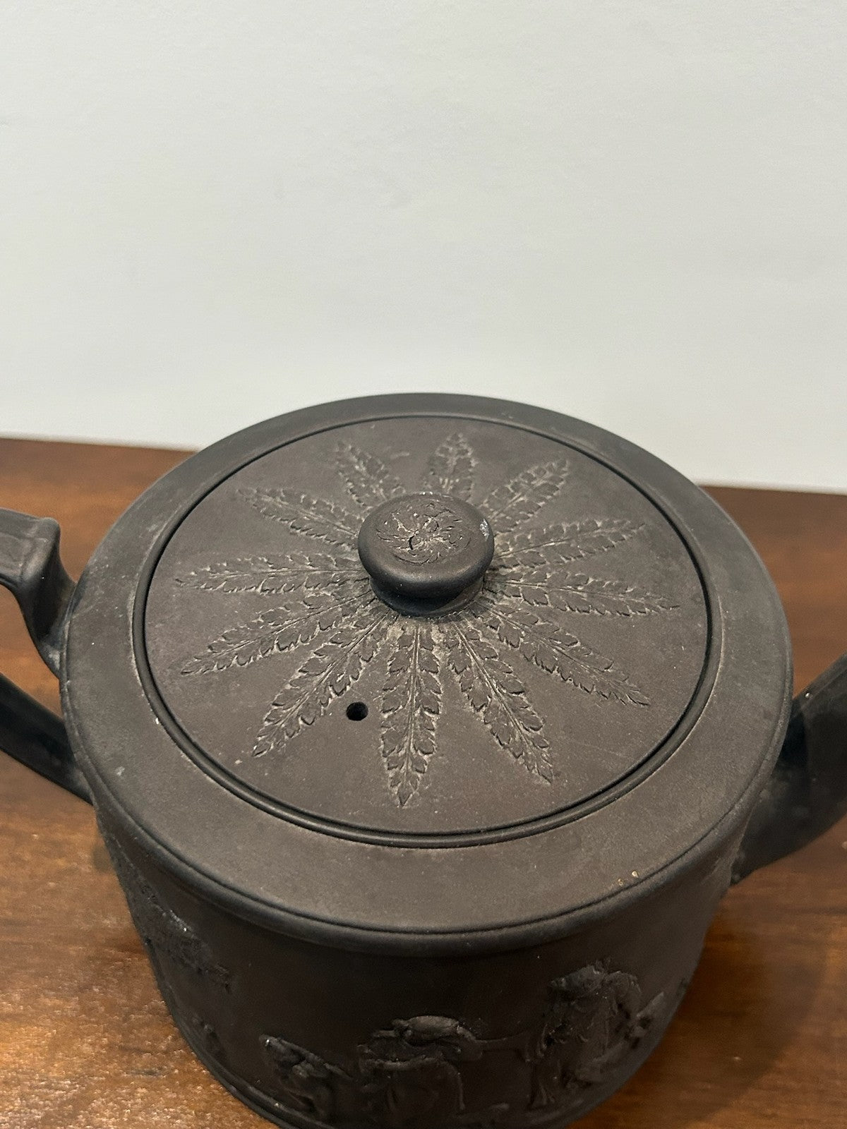 Wedgwood Black Basalt Teapot Classical Relief Figures Impressed Mark4