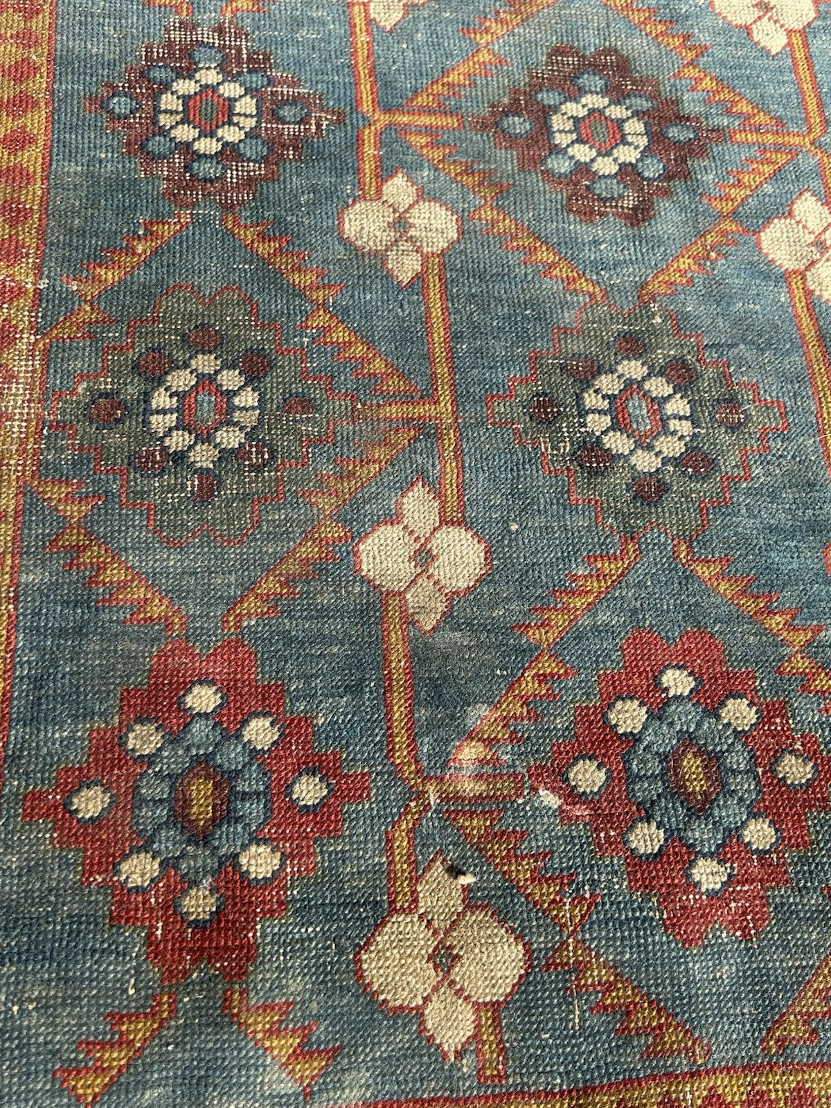 Antique Caucasian Kuba Rug c1900 Blue Lattice Chichi Hand Knotted Wool 127x155cm5