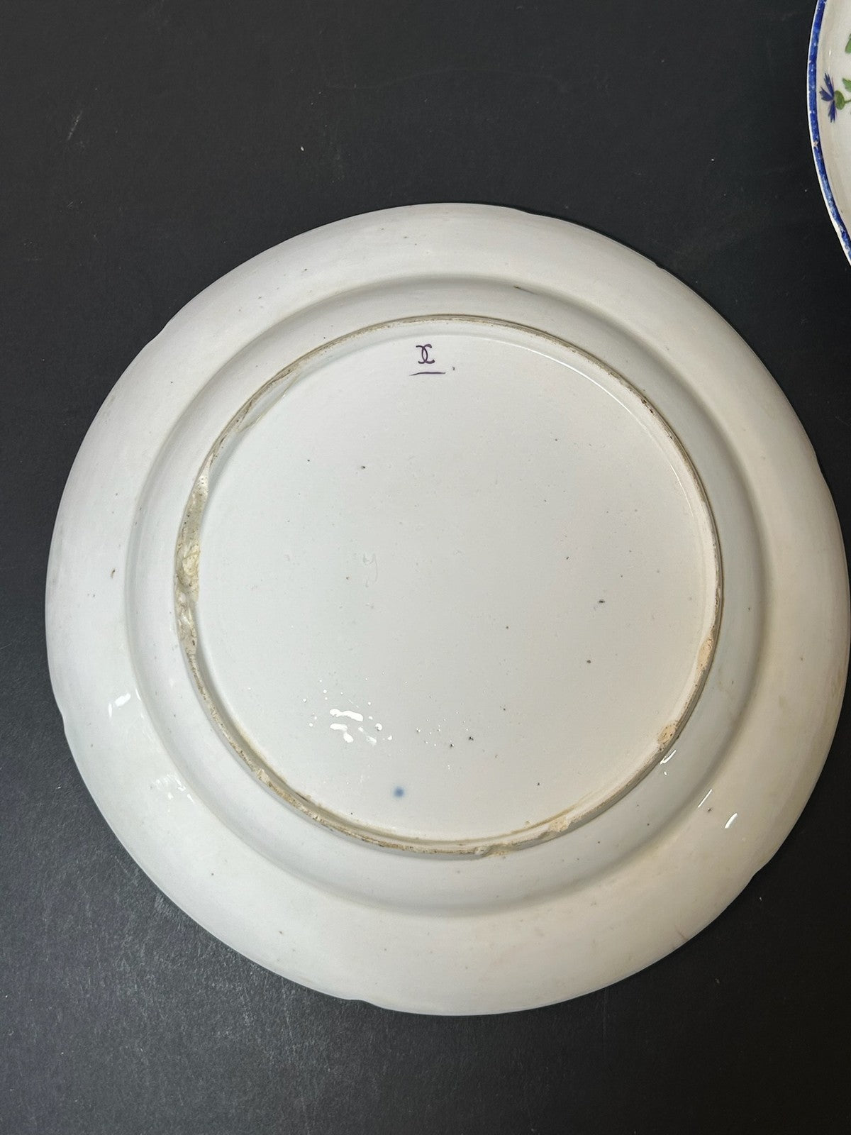 Pair Antique Plates Blue Cornflower Sprig Barbeau Pattern Blue Rim 24cm5