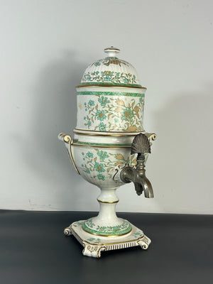 Antique Victorian Wedgwood Beanes Patent Tea Infuser Urn Green Floral Gilt 35cm