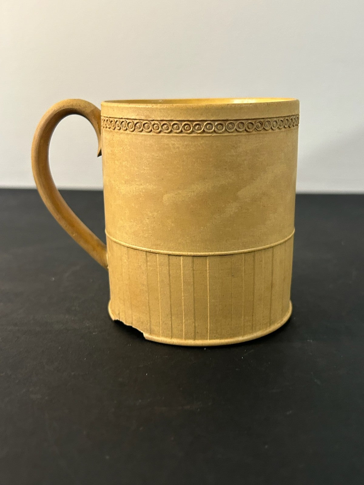 Antique English Caneware Cup c1800 1820 Engine Turned Basketweave 8cm A/F0