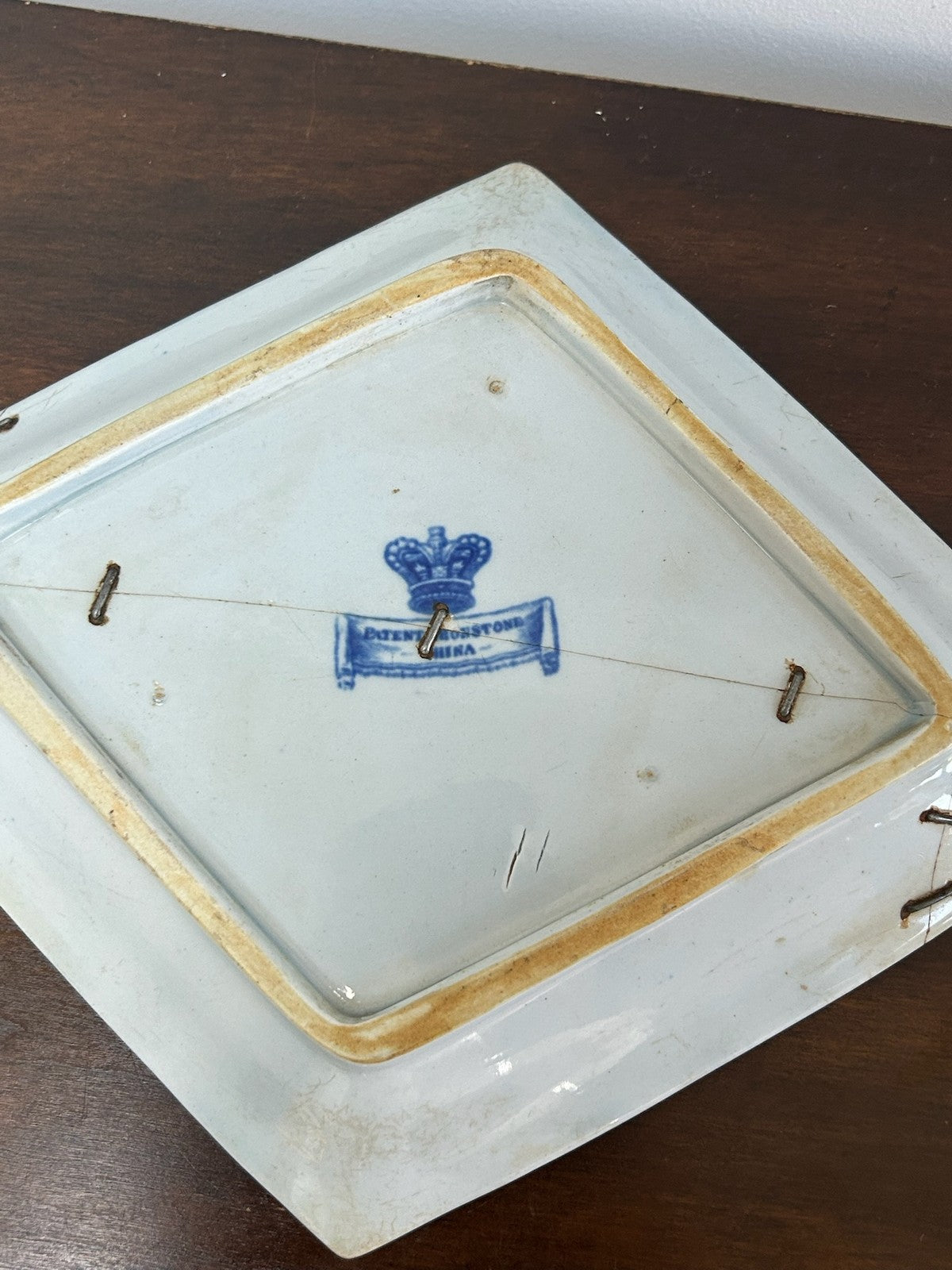 Antique Masons Style Ironstone Dish Chinoiserie Pagoda Blue Polychrome 19thC7