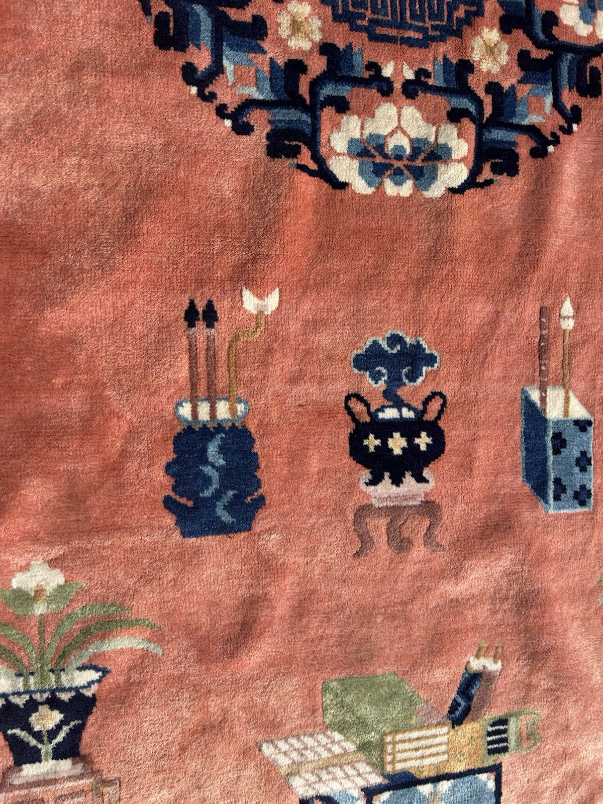 Semi Antique Chinese Pecking Rug CHINA Area Carpet Orange8