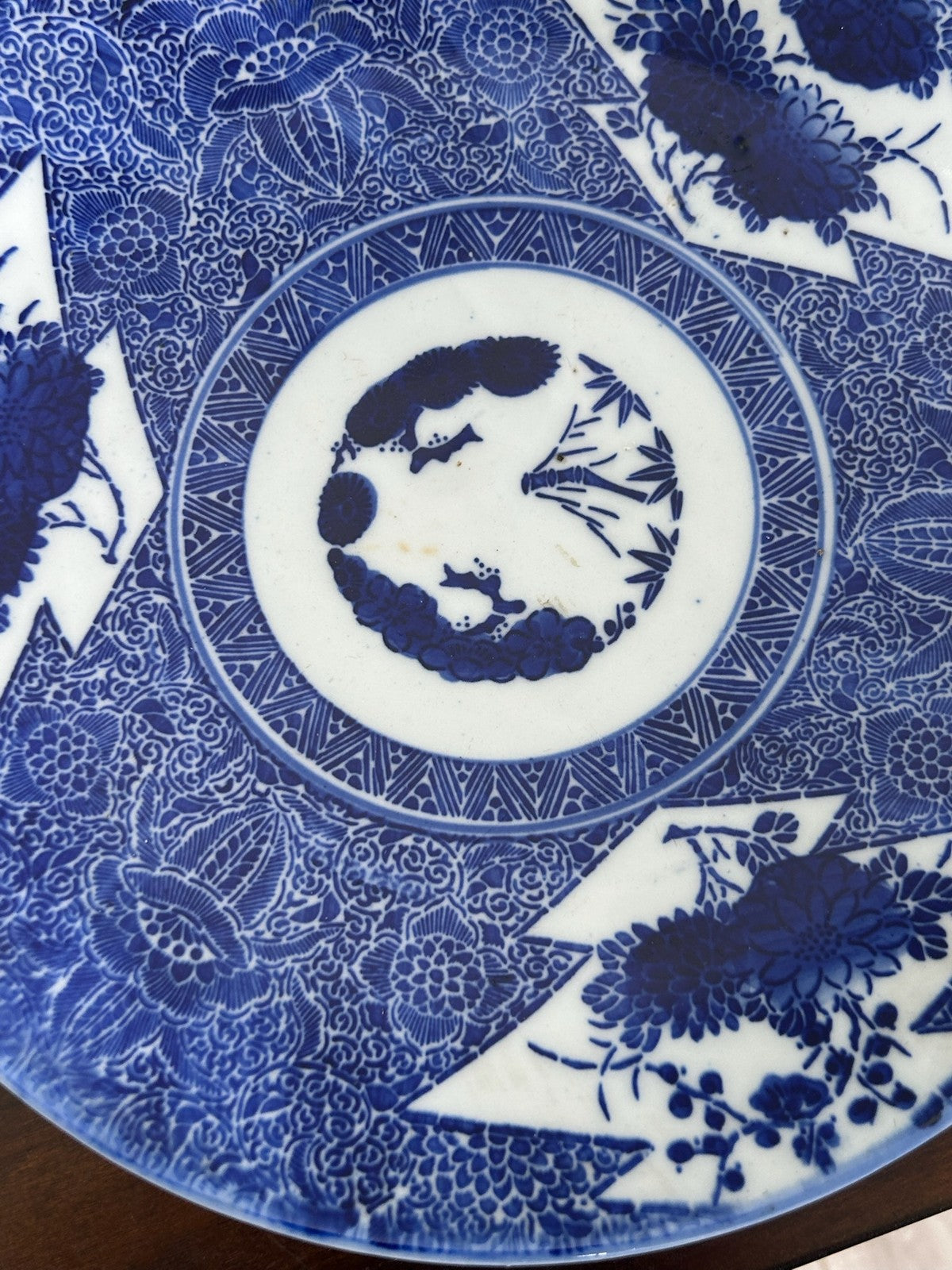 Japanese Arita Blue & White Transfer Plate Roundel & Border 28cm4