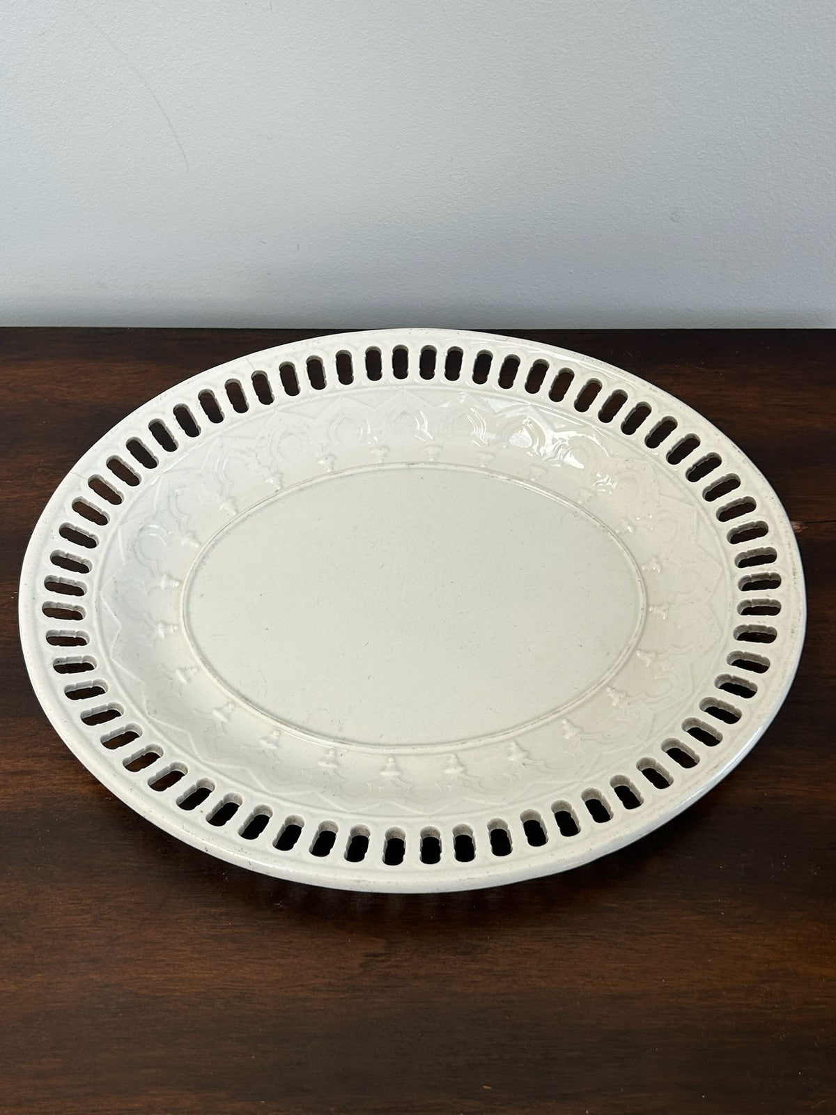 Wedgwood Creamware Oval Reticulated Dish Pierced Border Antique0