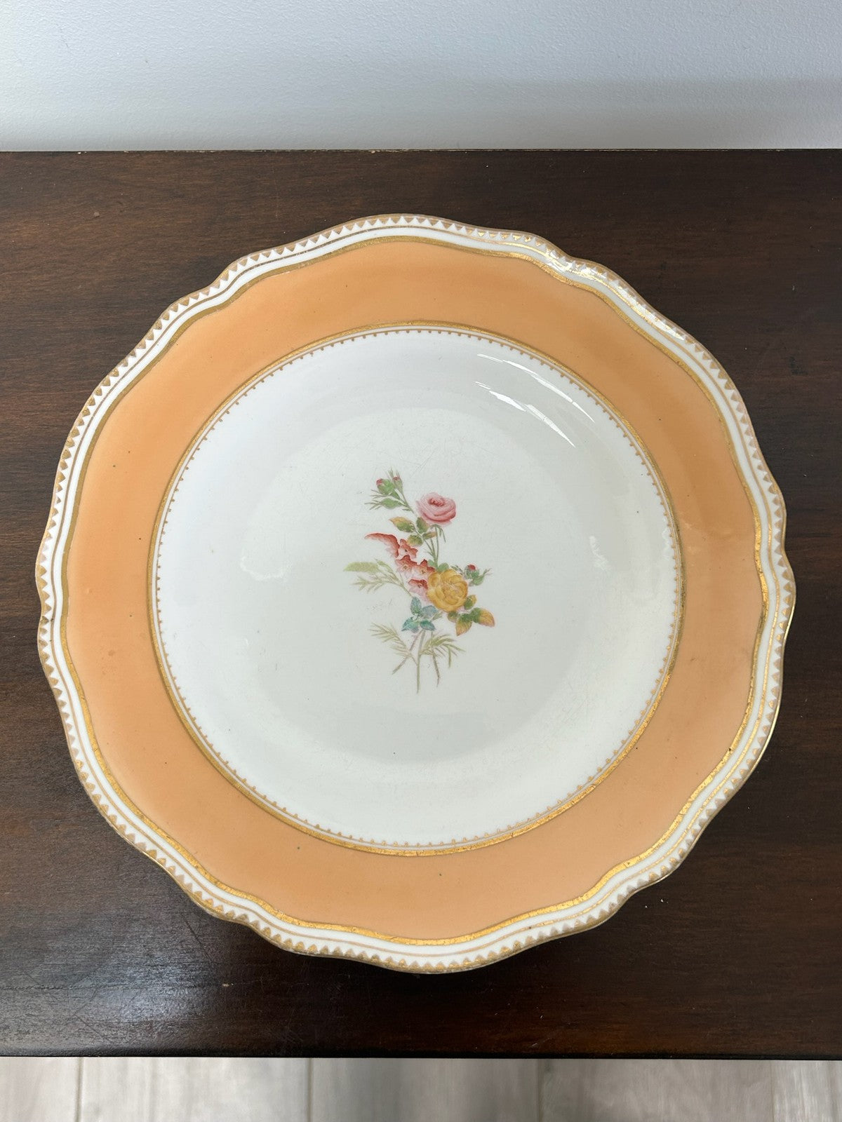 Copeland Apricot Ground Floral Cabinet Plate Gilt Scalloped Antique 23cm0