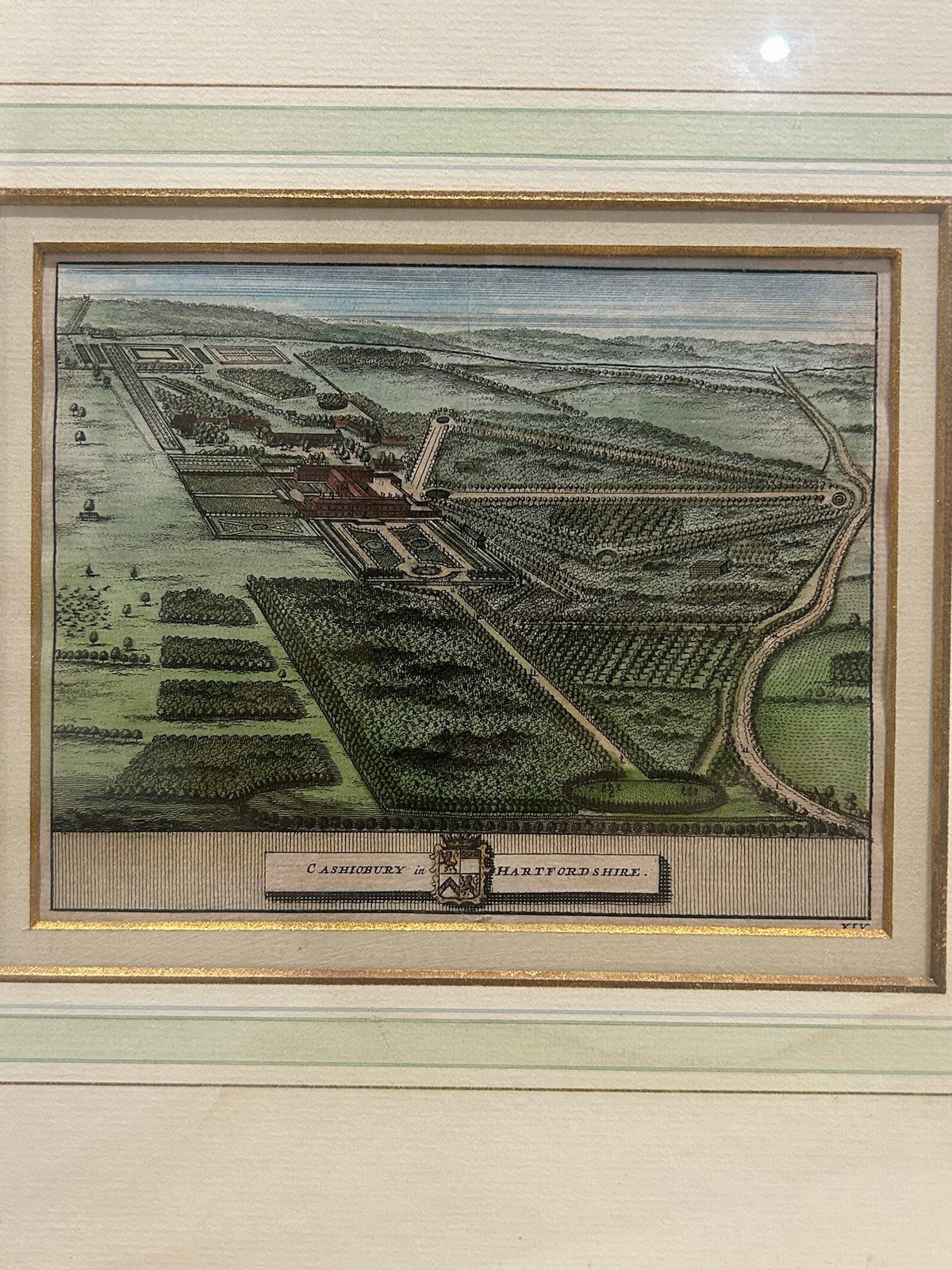 Antique Kip Knyff Cashiobury Hertfordshire Birds Eye View Engraving Framed1