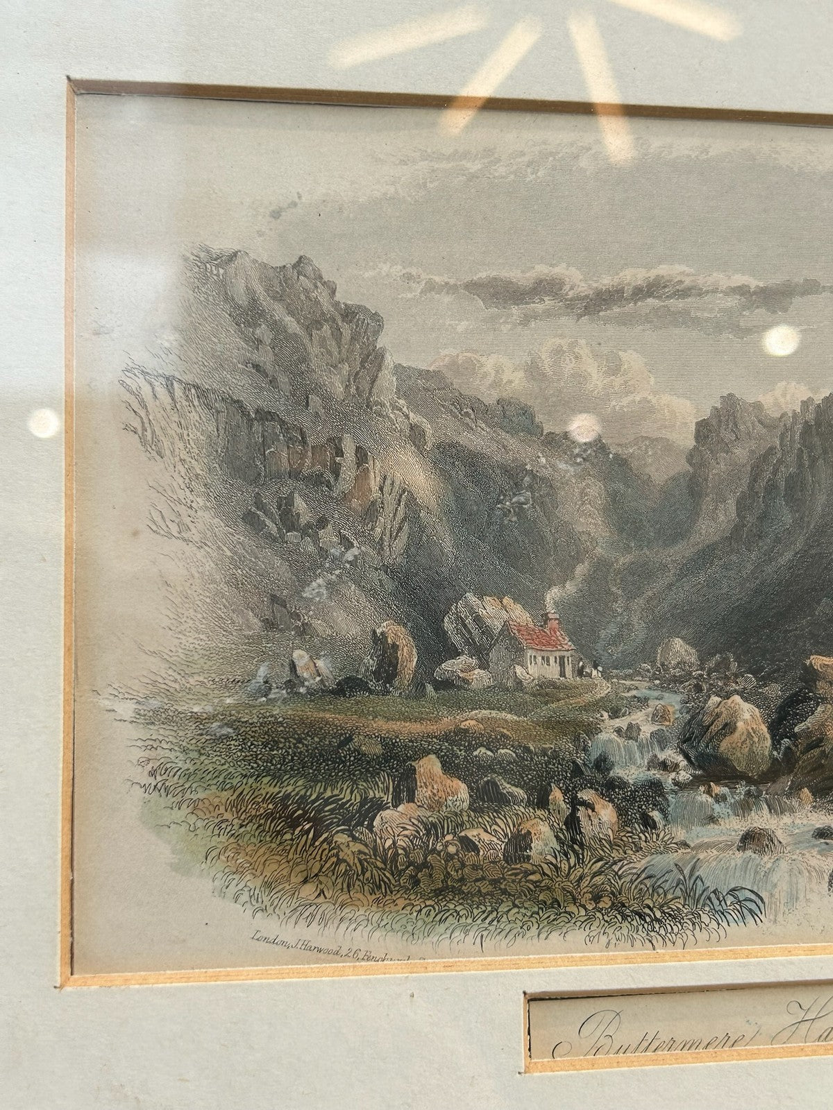 Antique 1865 France Voiron Chartreuse Valley Isere Waterfall Engraving Gilt Fram9