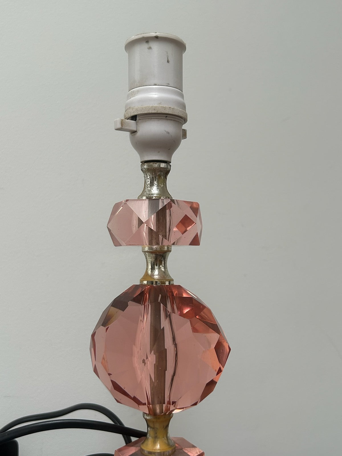 Pair Pink Cut Glass Table Lamps Faceted Rose Bases Rewired 34cm5