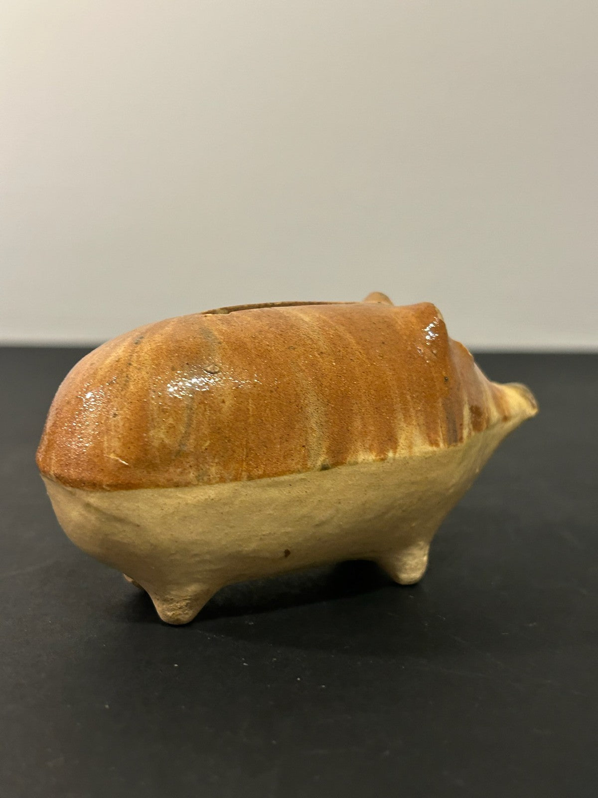 Antique 19th Century Slipware Pig Money Box Combed Slip Honey Glaze Folk 11cm2