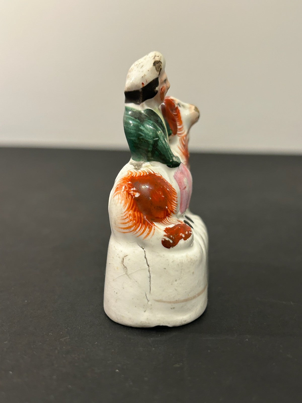 Antique Victorian Staffordshire Miniature Figure Boy Seated on Spaniel Dog 7cm1