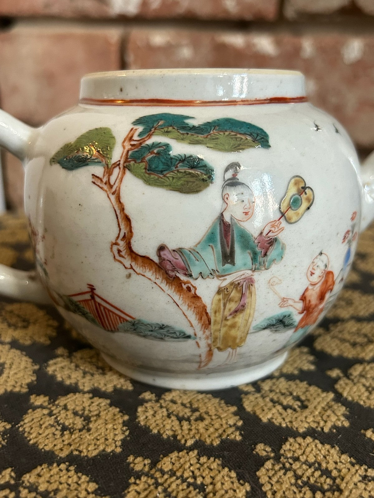 Antique Chinese Export Famille Rose Teapot Figures Under Tree Hand Painted4