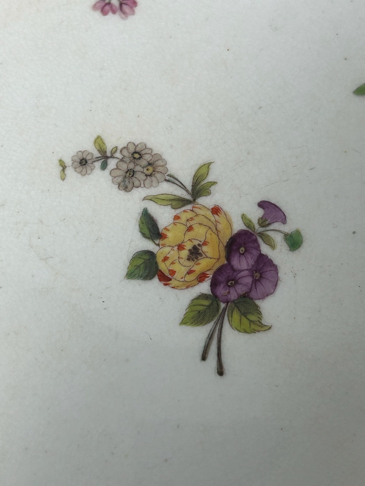Antique English Porcelain Plate Hand Painted Floral Sprays Wire Hanger2
