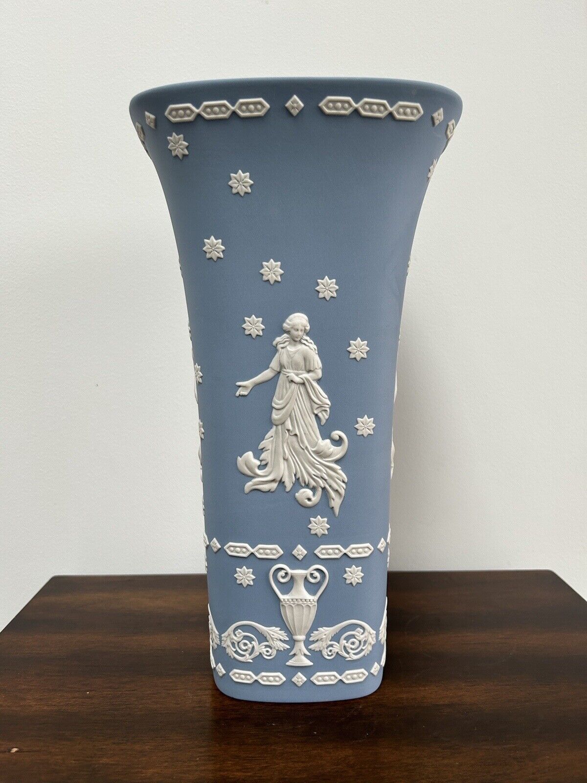 Wedgwood Jasperware 12” Vase Dancing Hours RARE Jasperware Trumpet Vase