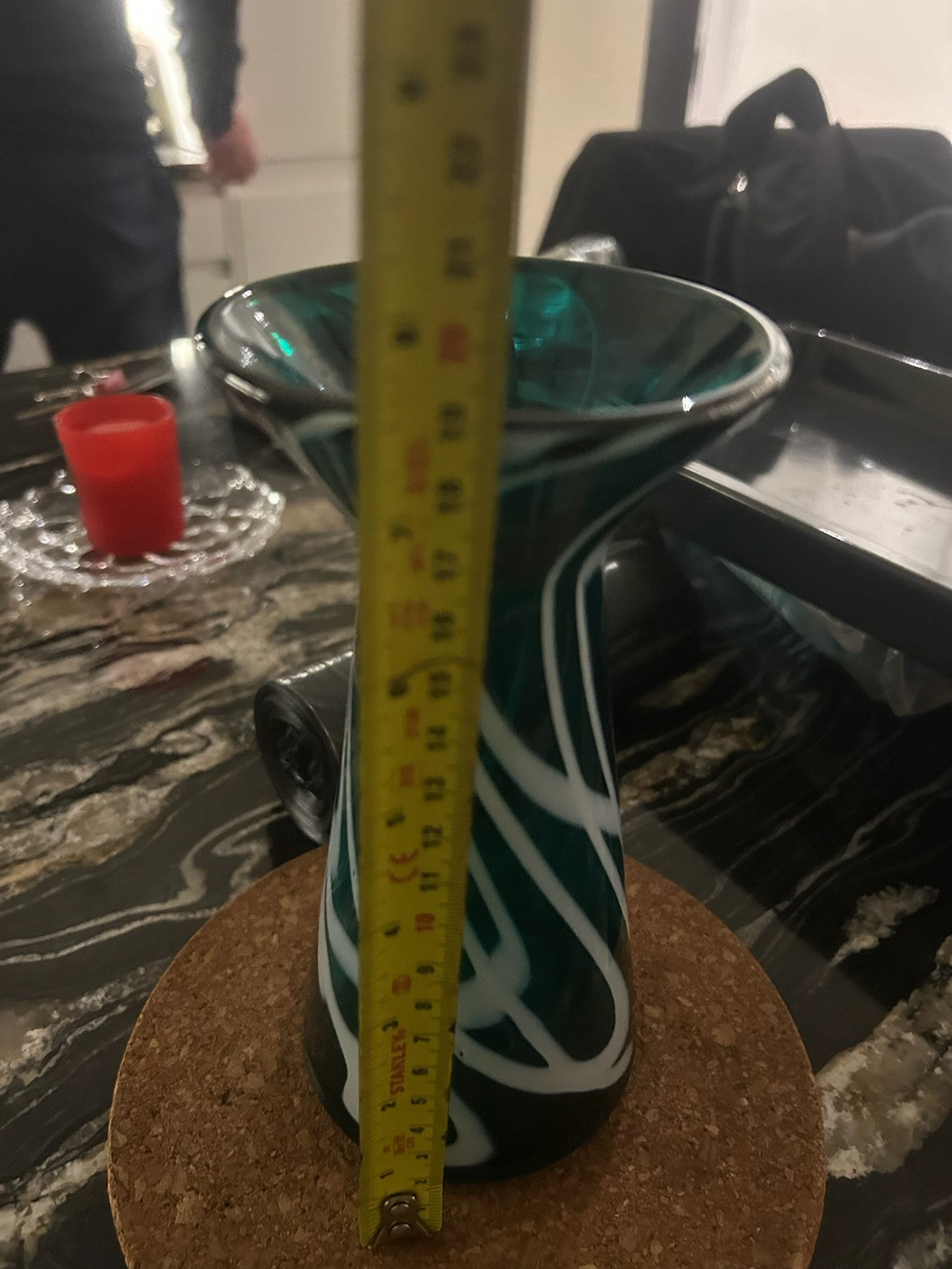 Vintage Murano Style Green White Swirl Art Glass Tall Vase 19cm Mid Century11