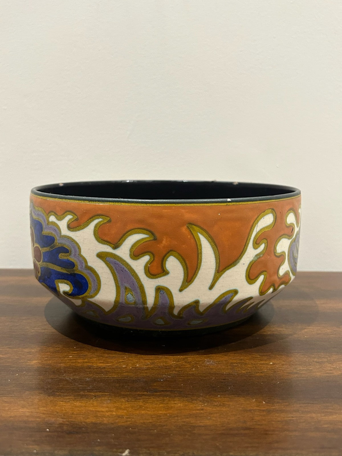Gouda Holland Art Deco Pottery Bowl Hand Painted Floral2