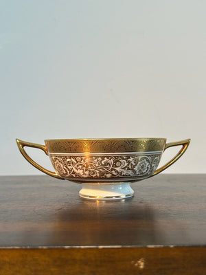 Minton Porcelain Ball Bone China Cream Soup Cup Twin Handled Gilt Pattern H5161