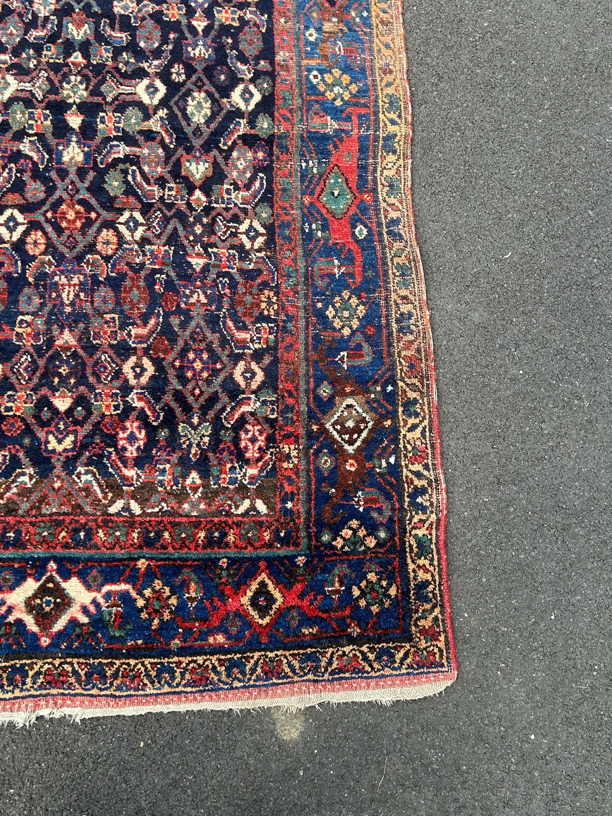 Antique Oriental Hand Knotted Herati Wool Rug Indigo Red Tribal c.1900 210x120cm5