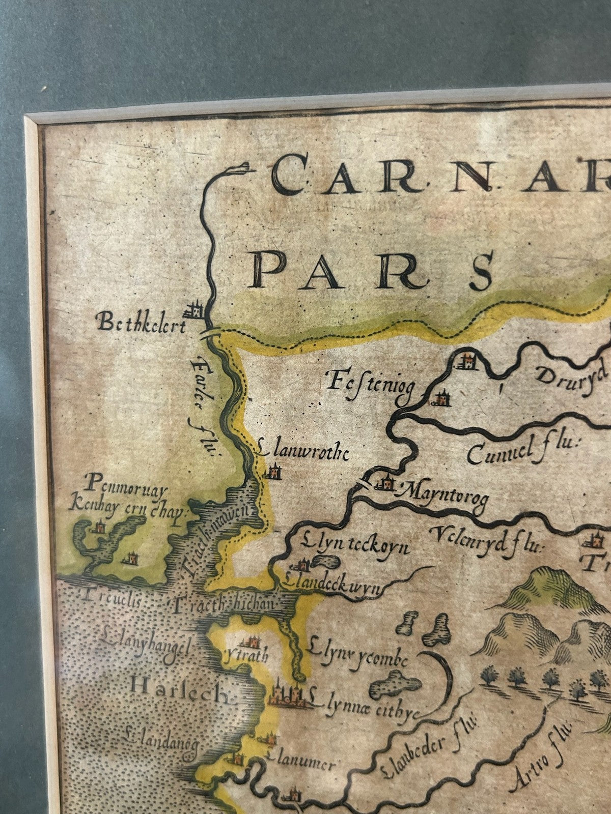 Saxton Kip Merioneth Antique Map Camden Britannia 17th Century Coloured Framed3