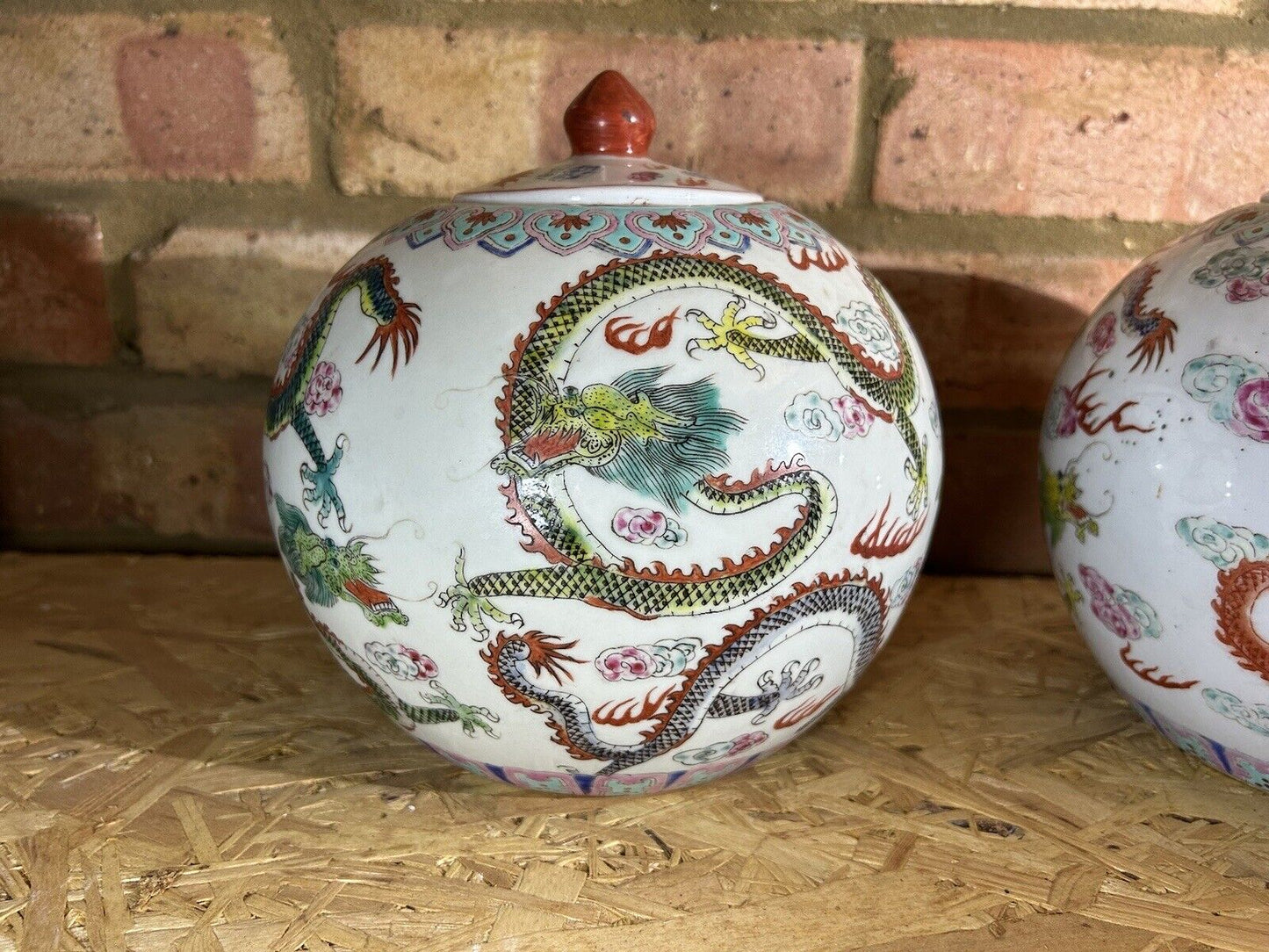 Pair large chinese dragon ginger jars Late 19th Early 20th century