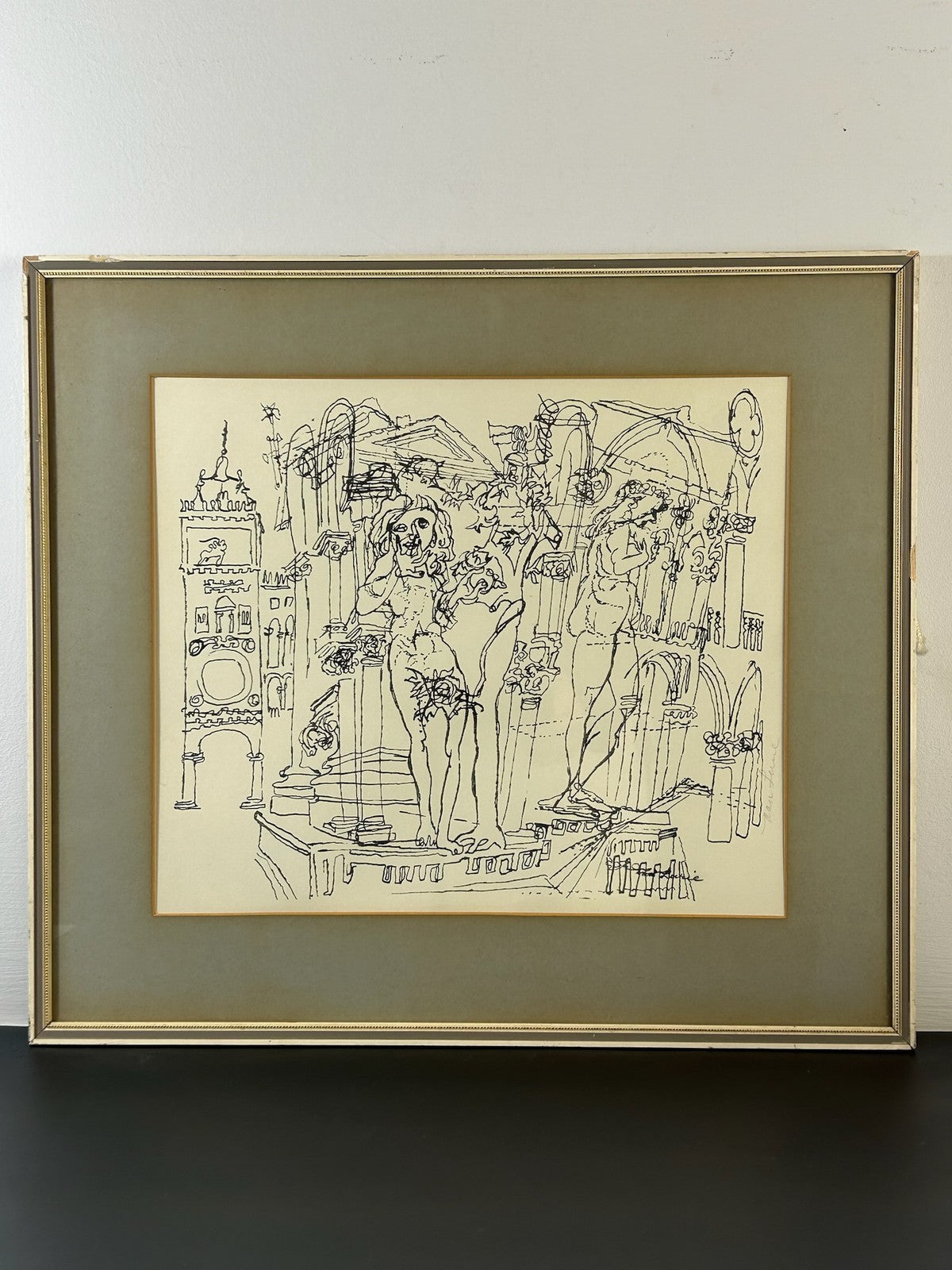 Nan Lurie Original Signed Pen & Ink Drawing Figures Architecture WPA Artist0