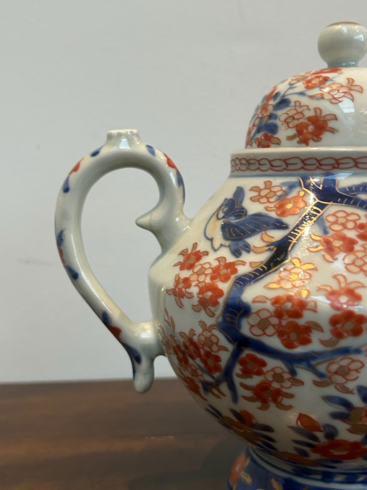 Antique Chinese Export Imari Porcelain Teapot Cover Red Blue Painted 17cm1
