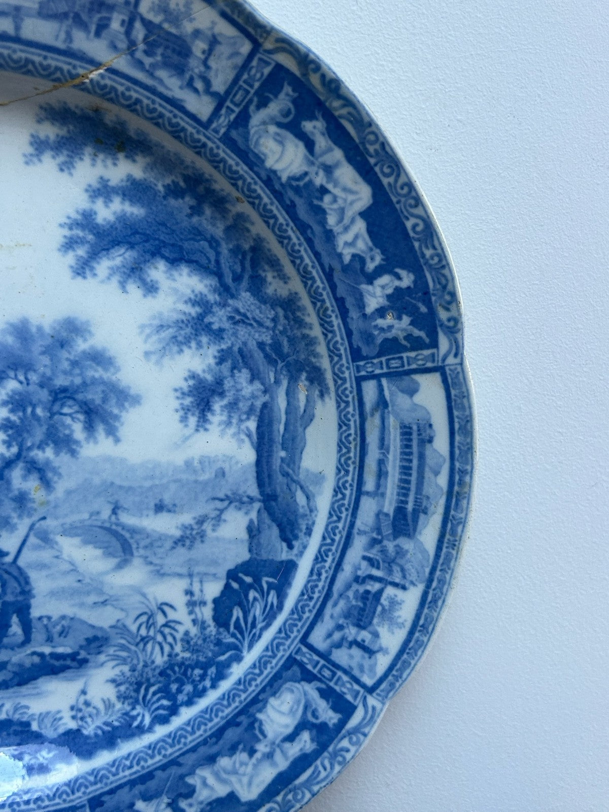 Antique Staffordshire Blue White Transferware Plate Ruins Landscape c18207