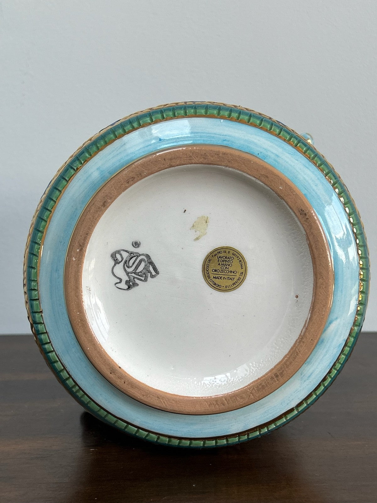 Italian Hand Painted Majolica Jardiniere Oro Zecchino Gilt Florets9