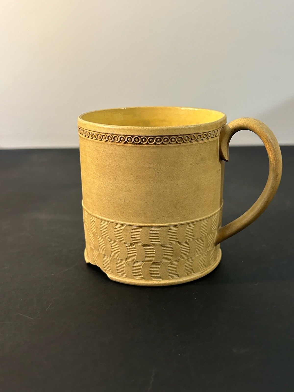 Antique English Caneware Cup c1800 1820 Engine Turned Basketweave 8cm A/F2