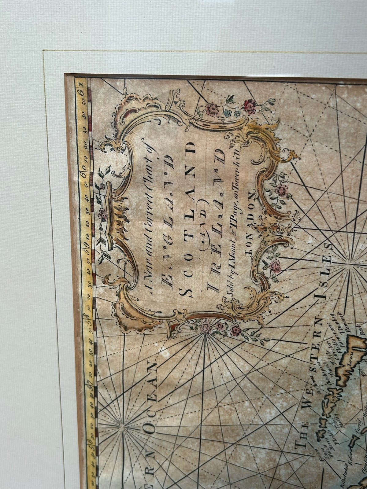 Antique Engraved Sea Chart England Scotland & Ireland Hand Coloured Framed Map2