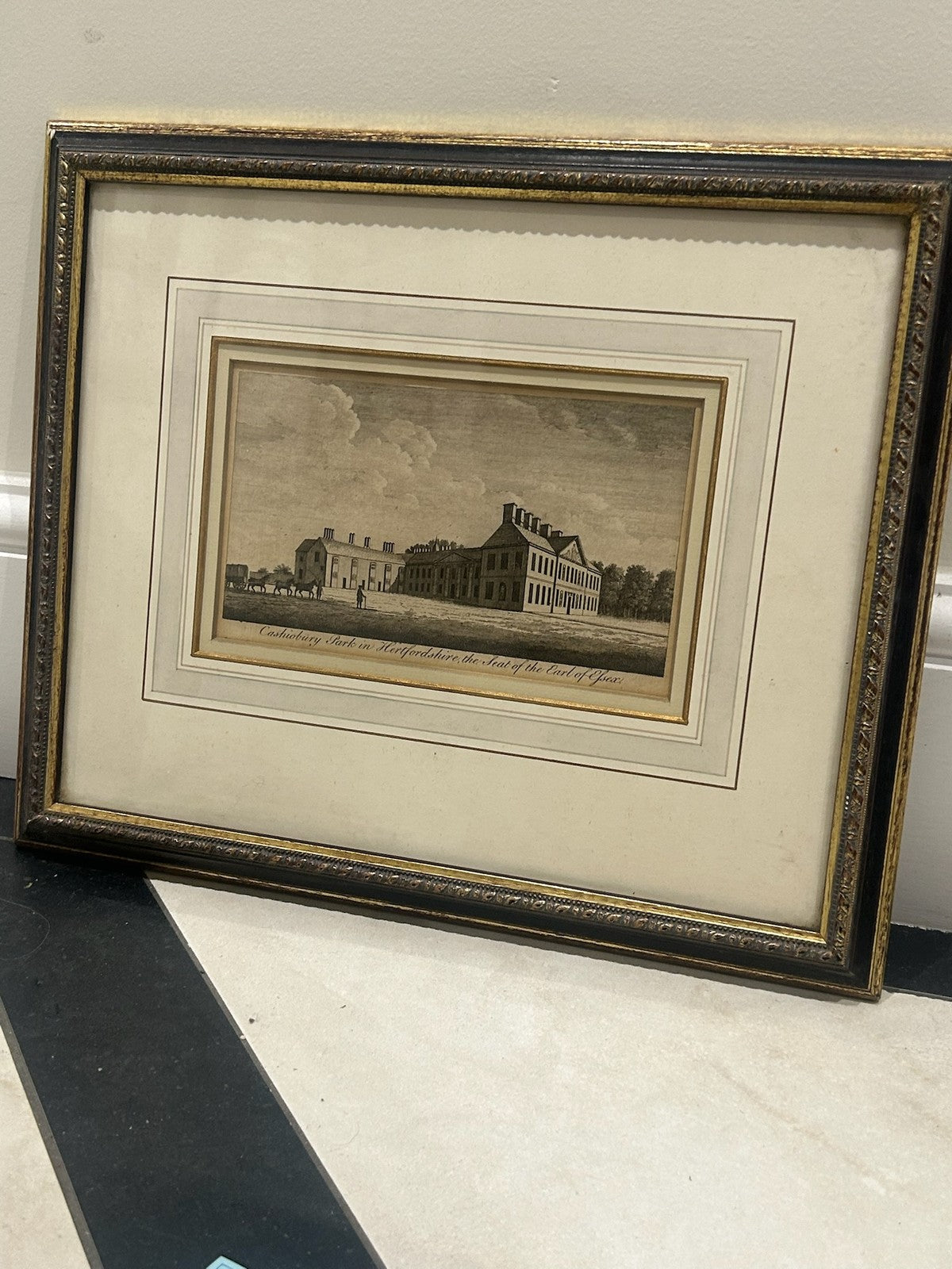 Antique Cashiobury Park Earl of Essex Engraving Framed 18th Century1