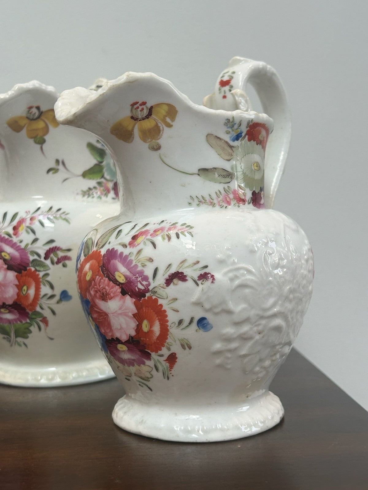 Set of Four Coalport Porcelain Water Jugs c1830 Hand Painted Floral2
