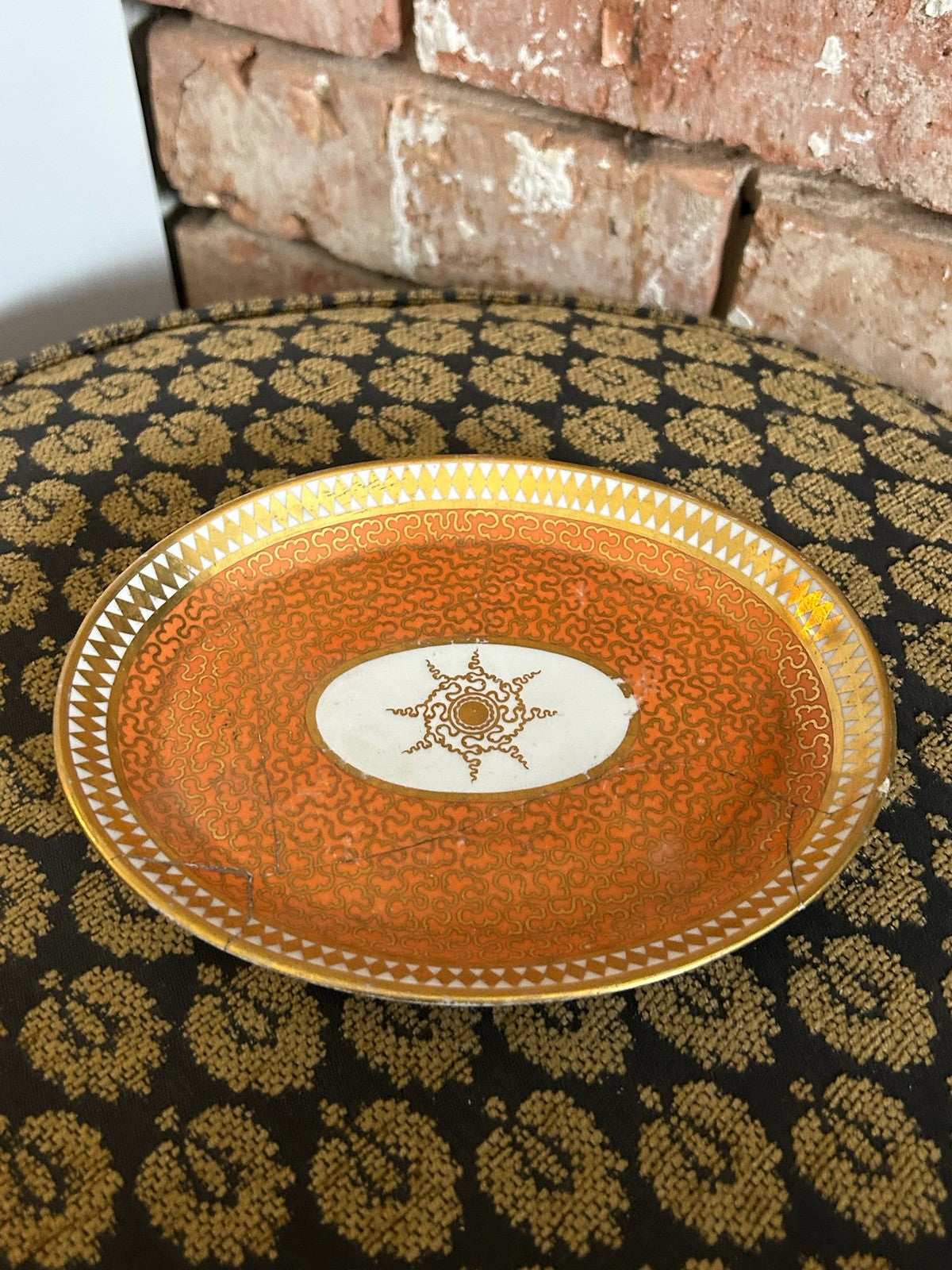 Early 19th Century English Porcelain Dishes Orange Ground Gilt Rim Antique1
