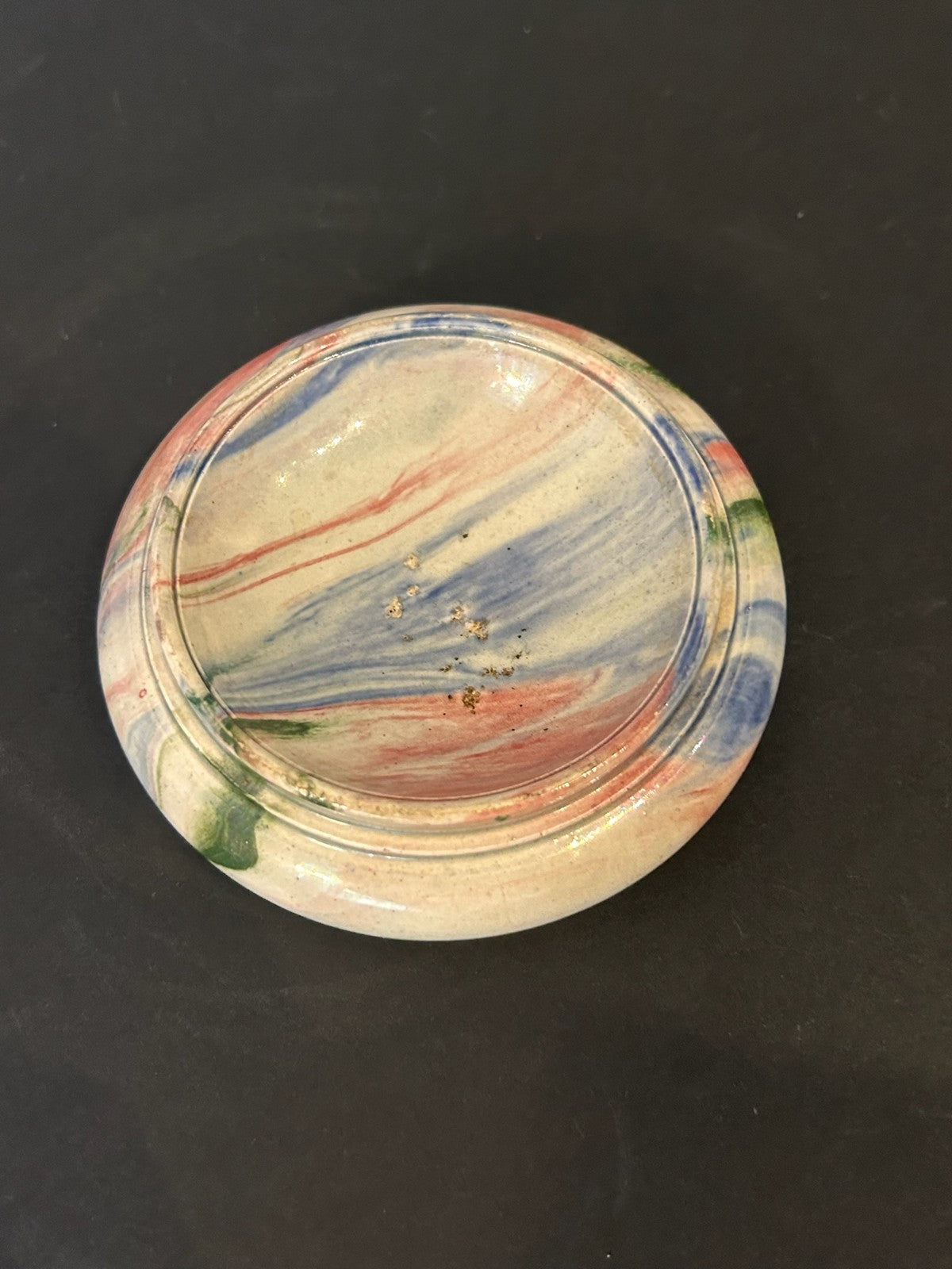 Antique Marbled Slip Earthenware Dish Stand Blue Pink Green Marbling 10cm1