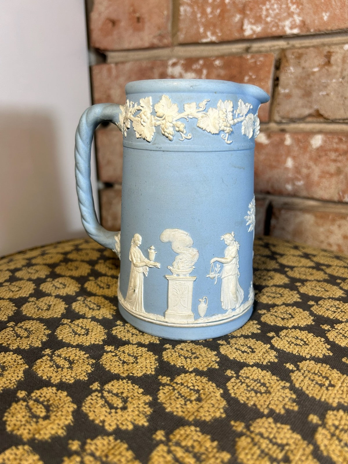 Antique Blue Jasper Dip Jug White Classical Figures Relief0
