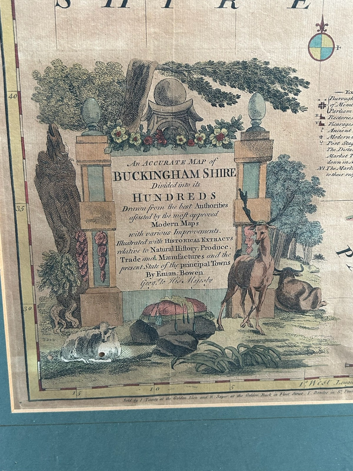 1756 Bowen Antique Map Buckingham Shire Hand Coloured Large English Atlas Framed6