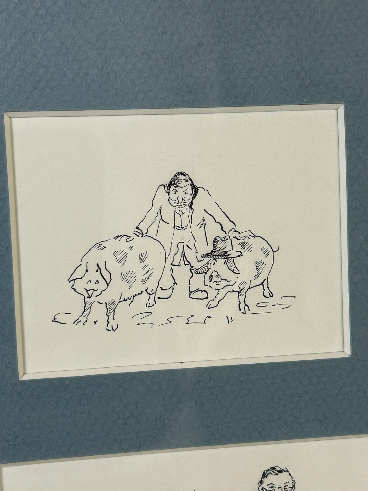 Set of Four Original Pen & Ink Humorous Cartoon Sketches Animals Framed As One1
