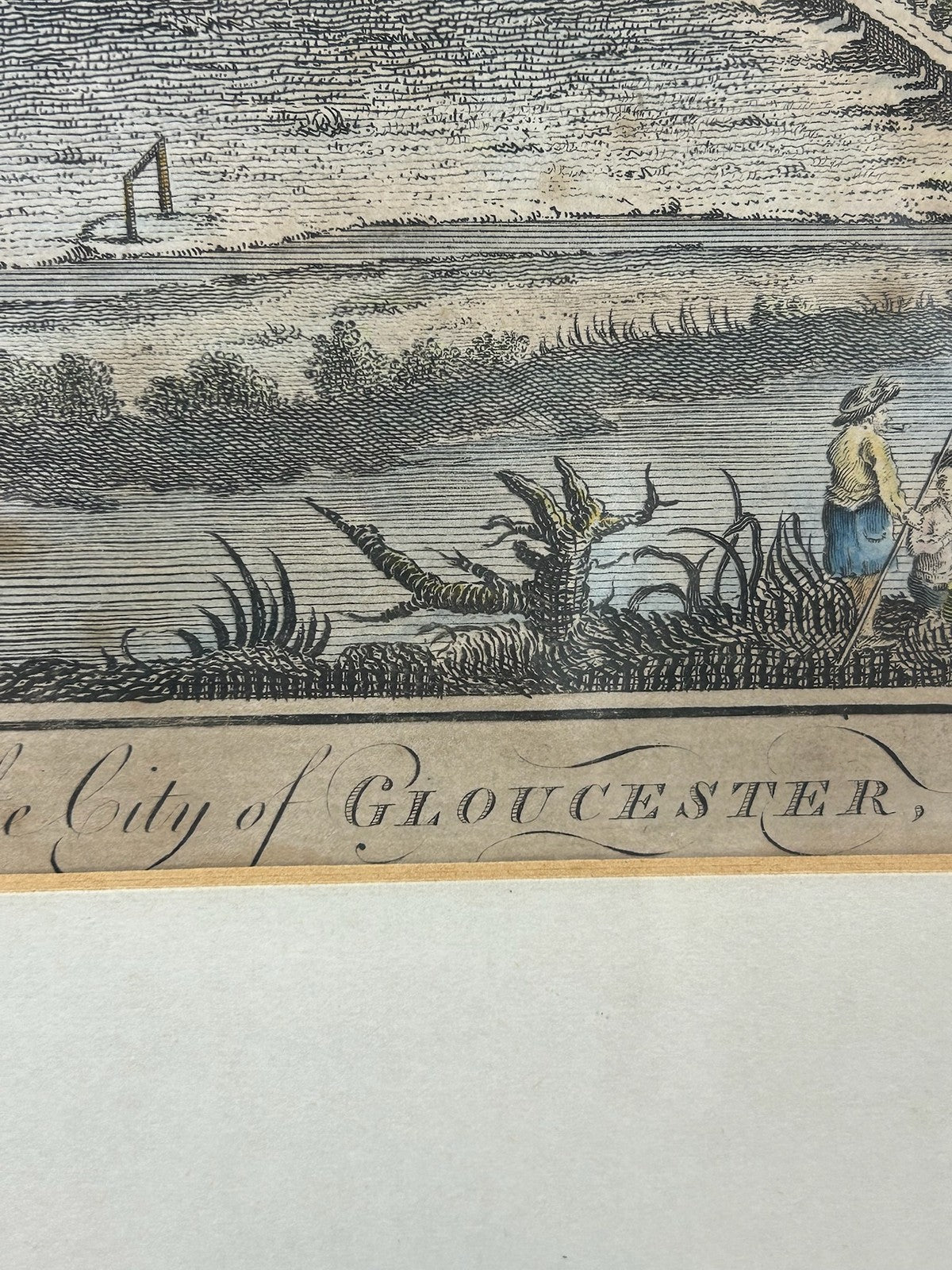 Perspective View of the City of Gloucester 18thC Hand Coloured Engraving Framed7
